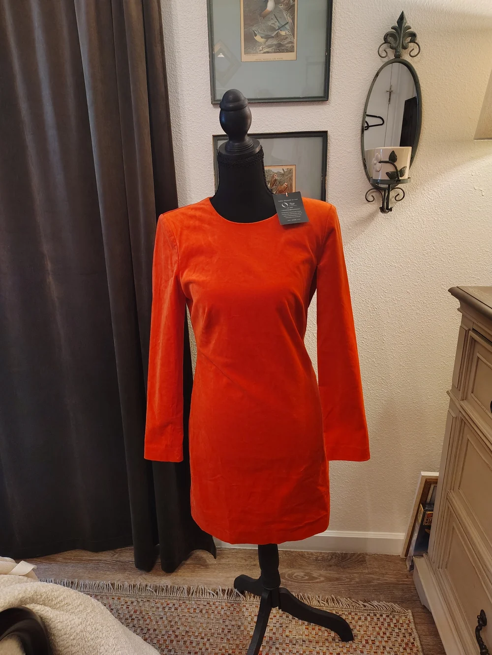 J. Crew Bright Orange Velvet Long-Sleeve Shift Dress